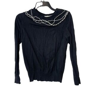Field‎ Flower Anthro Pearl Neck Pullover Sweater XS Black Cashmere Long Sleeve